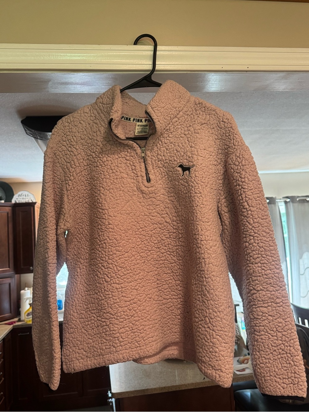 PINK Victoria's Secret Blush Pink Sherpa Quarter-Zip Pullover